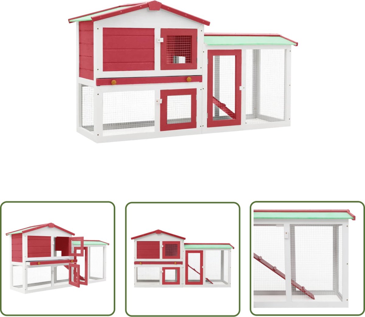 vidaXL Konijnenverblijf – Konijnenhok – Konijnenhok voor buiten groot 145x45x84 cm hout rood en wit – Houthok – Klein Diervoorziening – Konijneneiland vidaXL Konijnenverblijf – Konijnenhok – Konijnenhok voor buiten groot 145x45x84 cm hout rood en wit – Houthok – Klein Diervoorziening – Konijneneiland