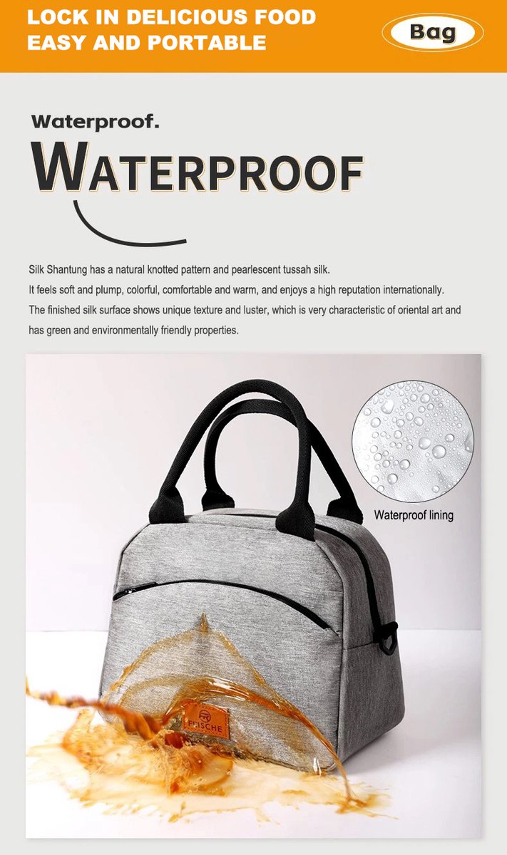 Rainbecom - Koeltassen - Lunchtas - 25.5x14x21.5 cm - 7.5 Liter - Grijs - Isolatie - Kationisch Polyester - Handvat Riem - Koeltas PEVA - Lunch Bag - Geïsoleerde Koeltas - Picknicktas van Rainbecom — afbeelding 5