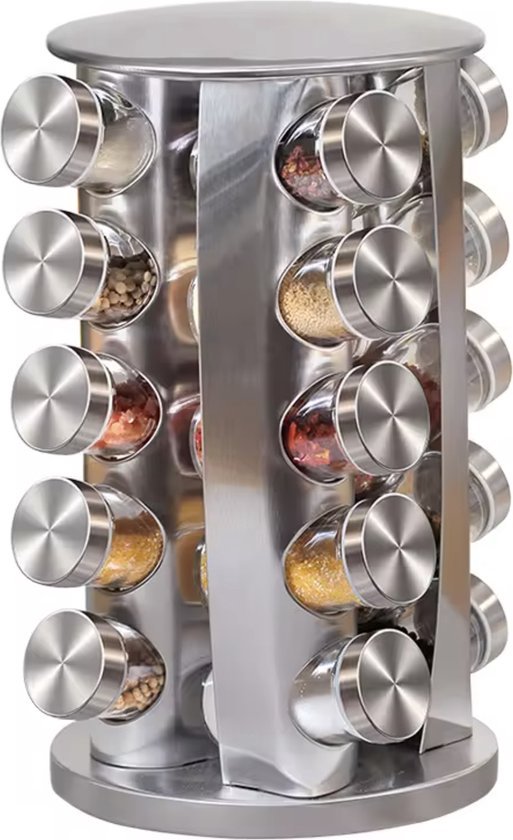 Étagère à épices rotative, verticale, Pots d'herbes aromatiques , carrousel à épices, 20 Pots d'herbes aromatiques , Argent , acier inoxydable, organisateur de comptoir