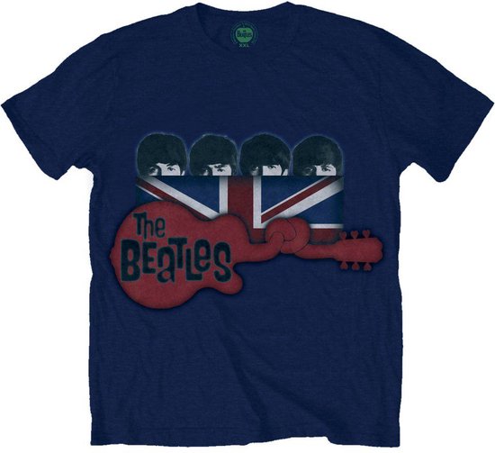 The Beatles - Guitar & Flag Heren T-shirt - XL - Blauw