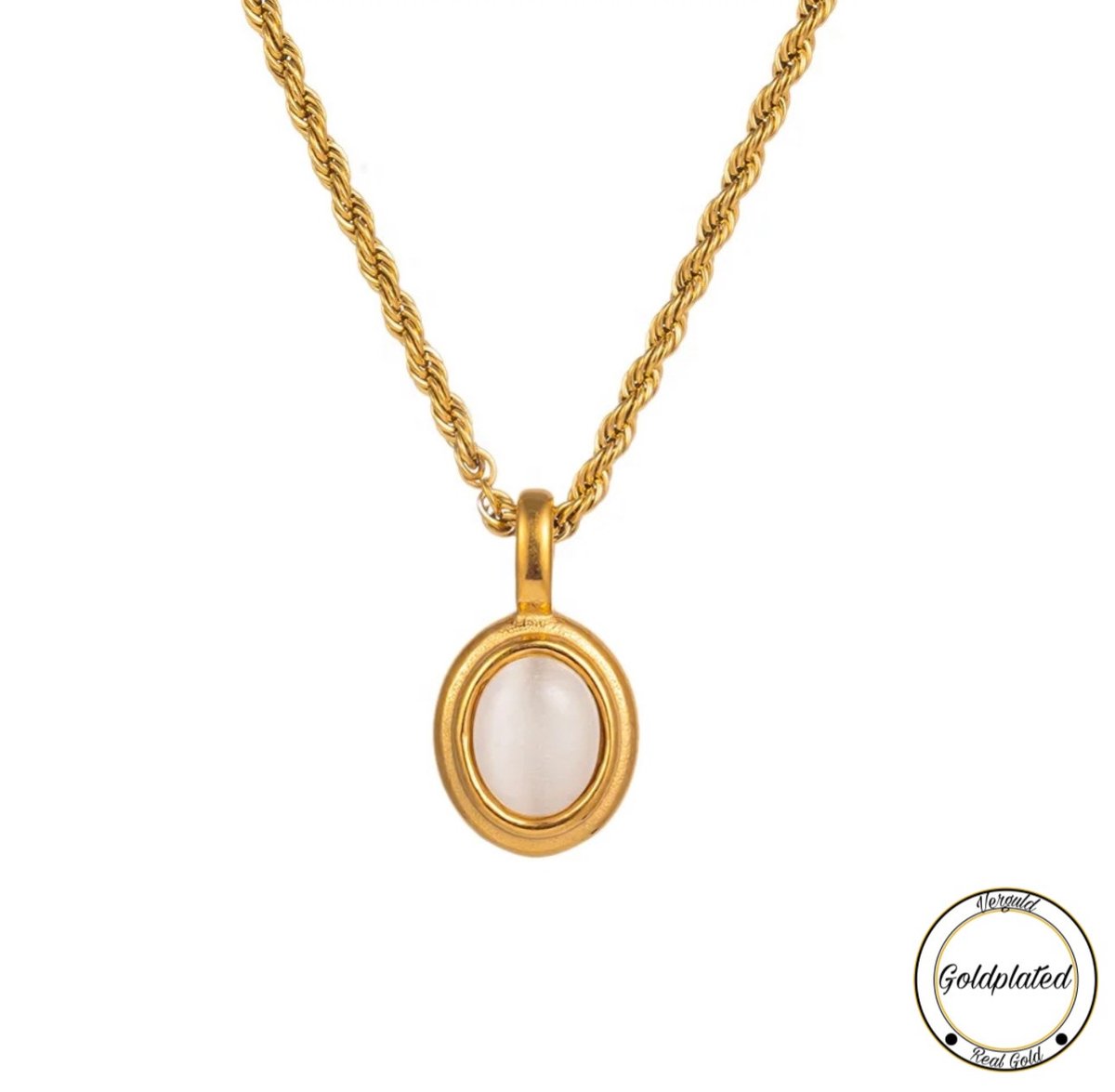 Borasi Witte Agaat Ketting | Goldplated | Goudkleurig | Edelstenen | Dames Sieraden | Agaat | Dames Ketting |