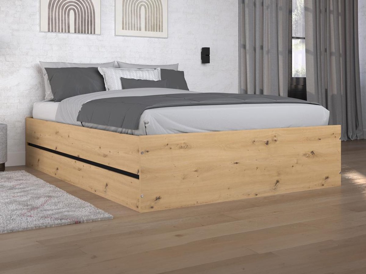 Vente-unique Bed met opbergruimte hout zwart 140 x 190 cm