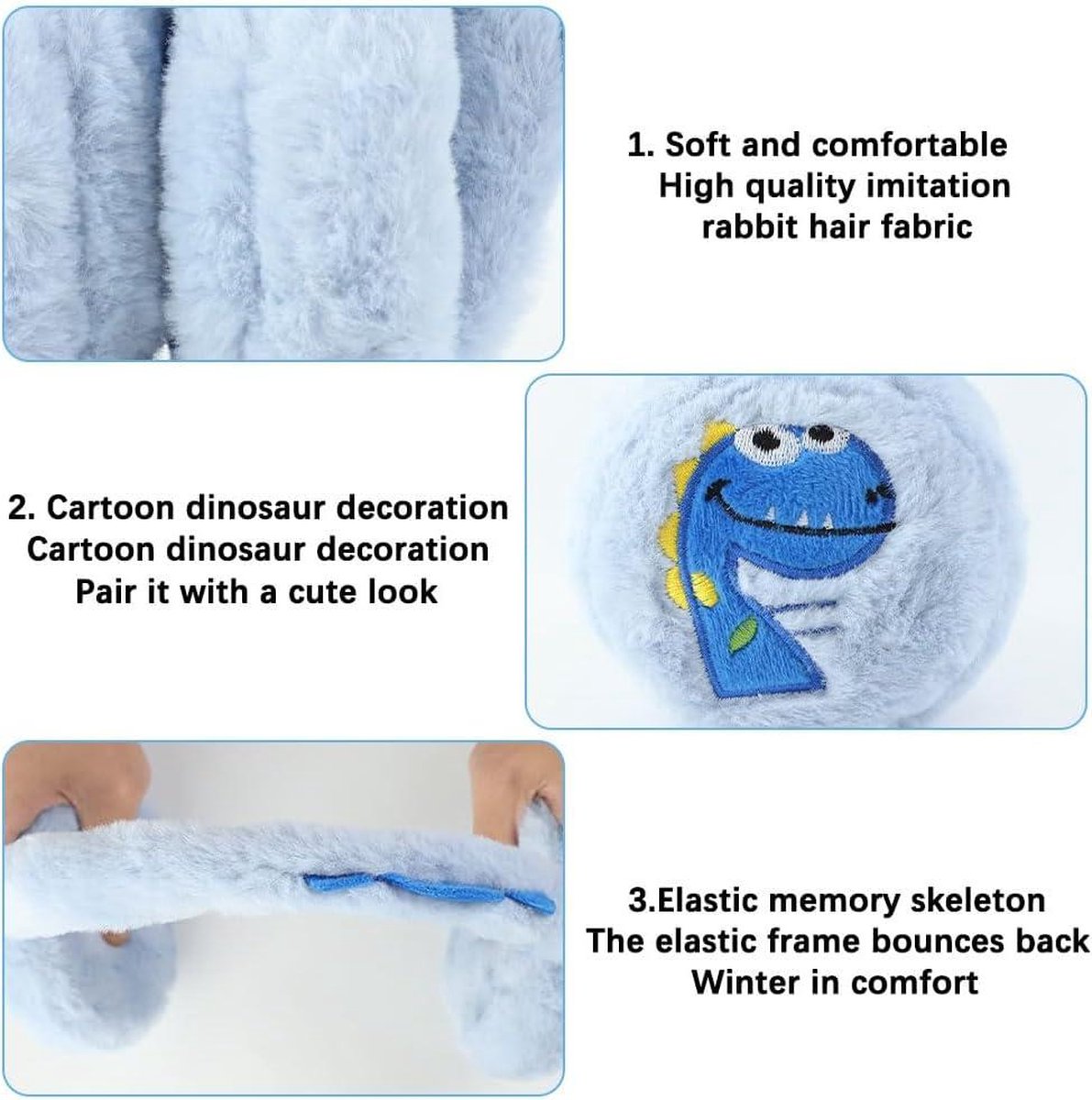 Cache-Oreilles Enfant Nexoria - Pliables, Peluche Dinosaure, Élastique