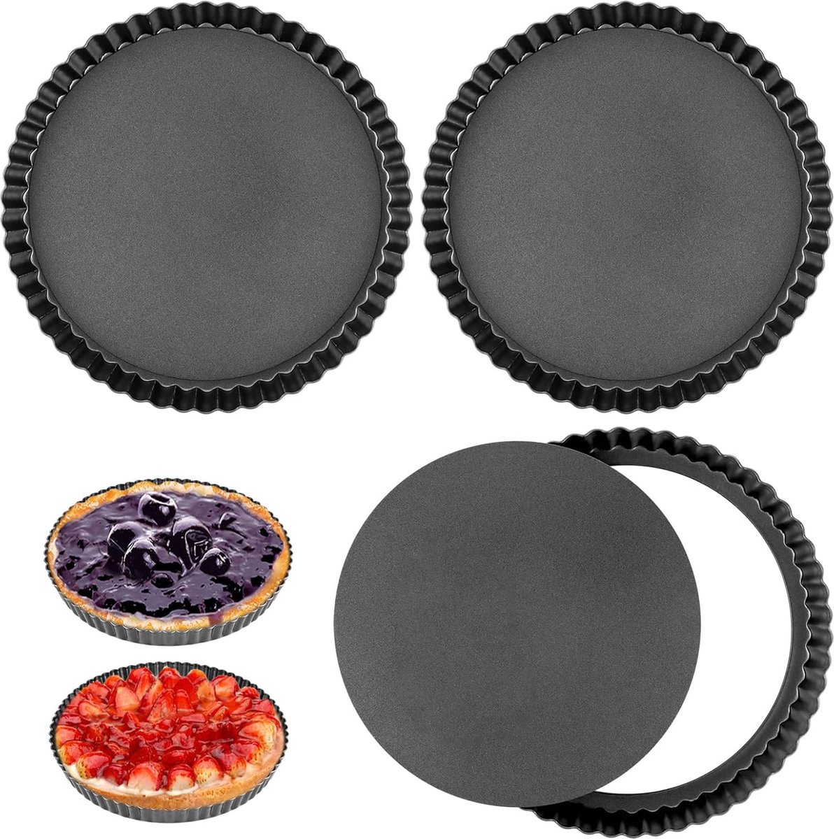 Uitgebreide Set van 3 Bakvormen met Verwijderbare Bodem voor Quiches en Taarten