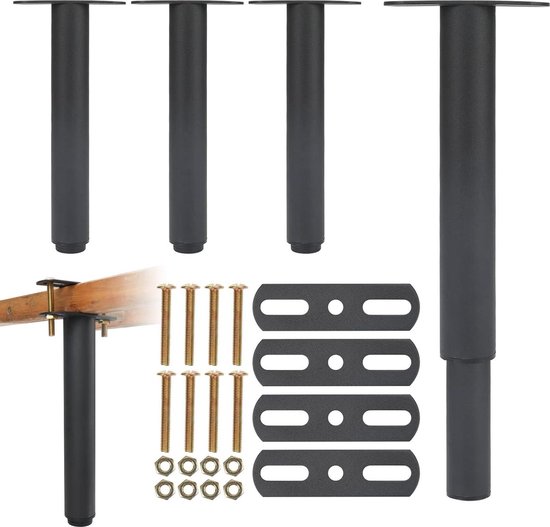 4 Stuks Verstelbare Meubelpoten Bedpoten Verhogen Meubels Aluminiumlegering Poot Voor Bedbodem Kast Tafel Zwart Hoogte 8cm
