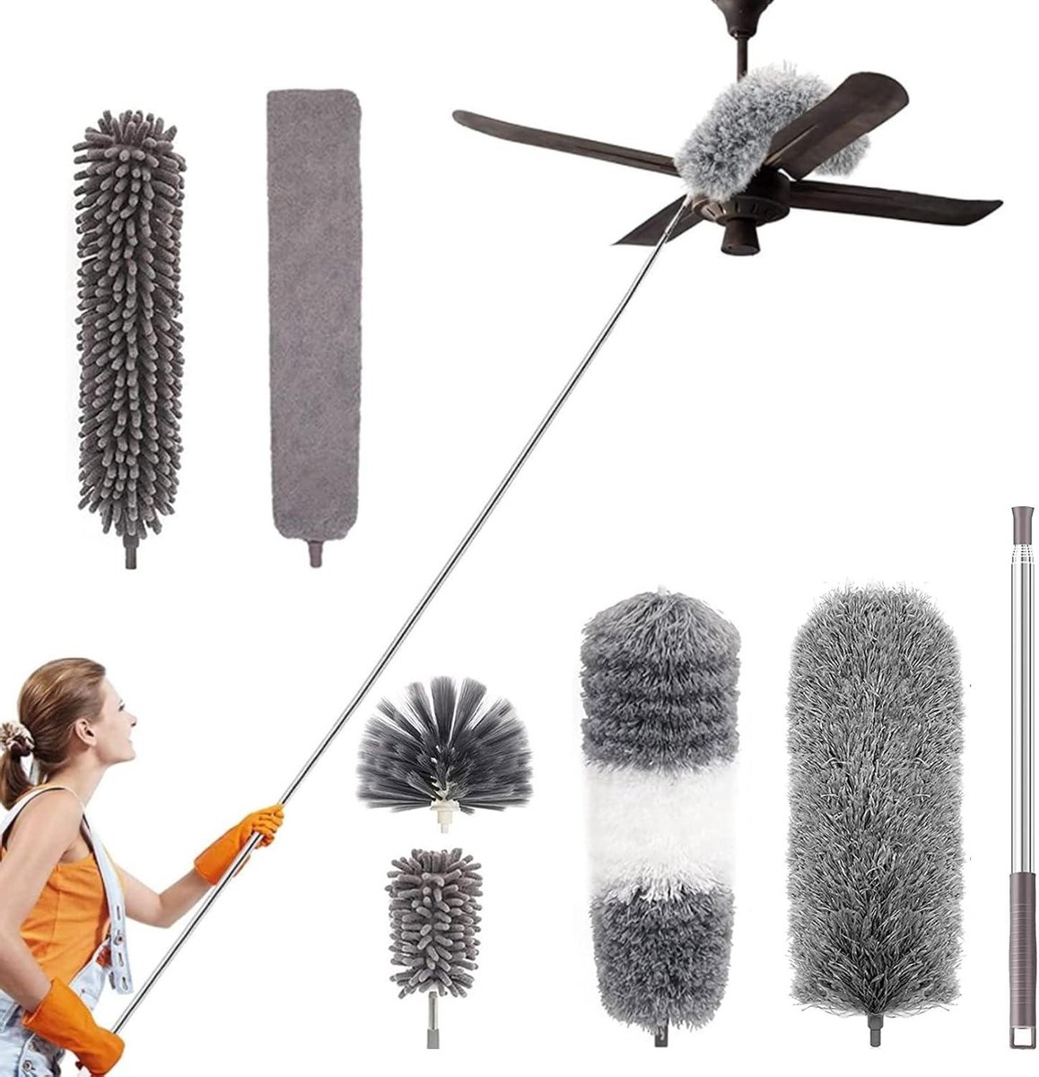 Goedkoopste Telescopische stofdoek set - wasbaar - uittrekbaar - chenilleveer - microvezel - spinnenwebbezem - telescoopsteel - hoekbezem - reinigen hoeken