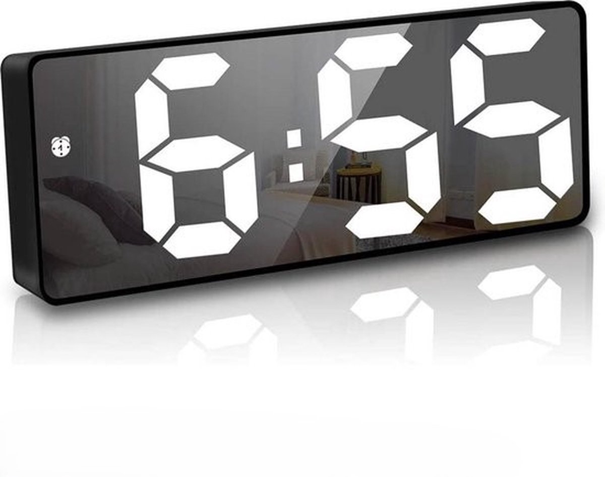 Digitale Wekker LED Spiegel Wekker Zwart Niet tikkend SNOOZE 12H/24H