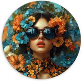 WallCircle - Cercle mural 60x60 - Femme - Fleurs - Oranje - Blauw - Moderne - Tableaux ronds salon - Plaque murale ronde - Cercle de Décoration murale - Décoration de chambre à l'intérieur - Cercle mural de Décoration murale - Accessoires de maison