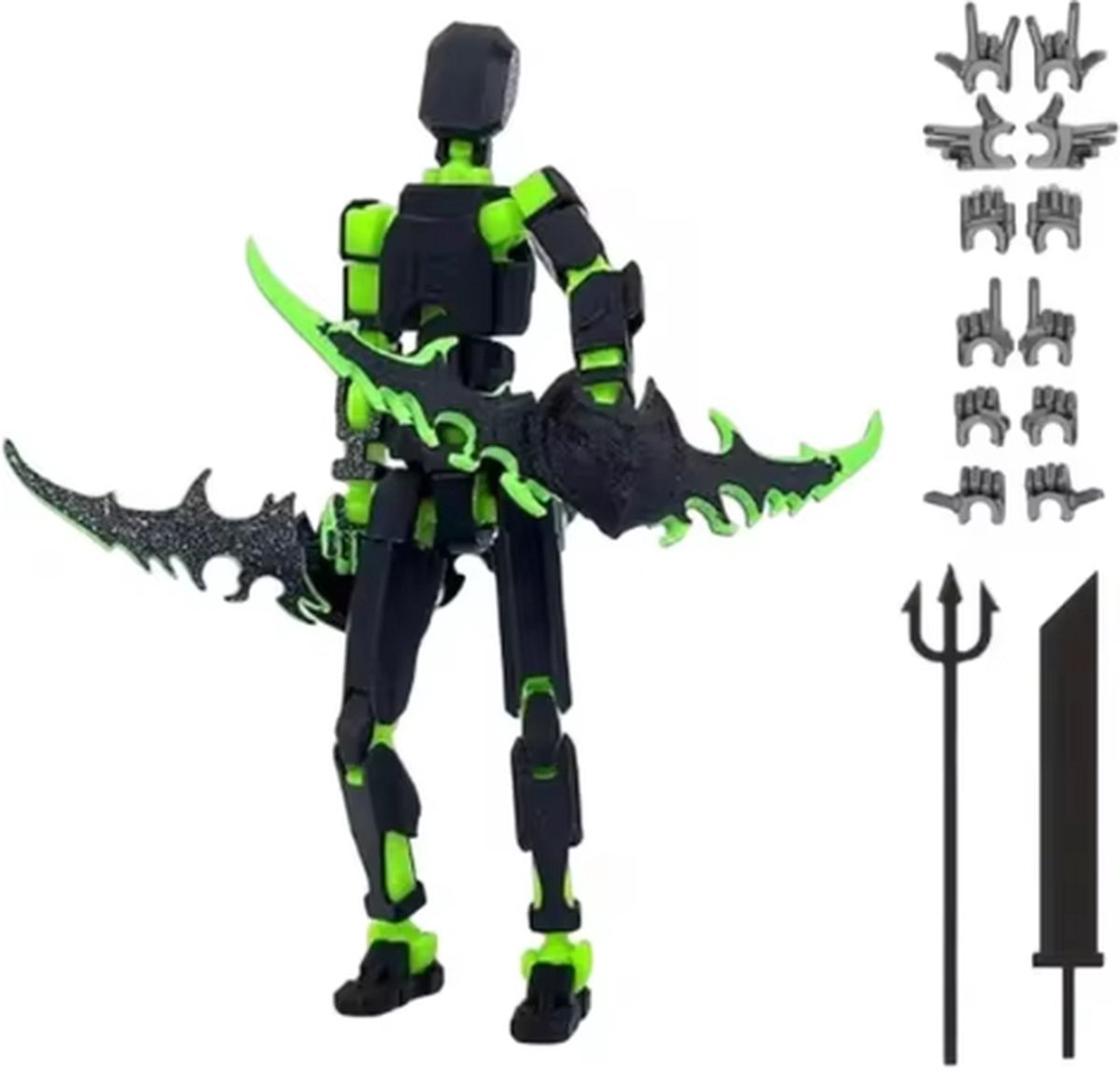 Enluxe BUILD-A-TITAN - T13 Stick Action Figure Special Slaughteredge Dual Blade - Kleur Zwart Groen - Flexibele Beweegbare Pop, Verwisselbare Handen en Speelgoedwapens, Creëer je Eigen Gevechtsscene DIY