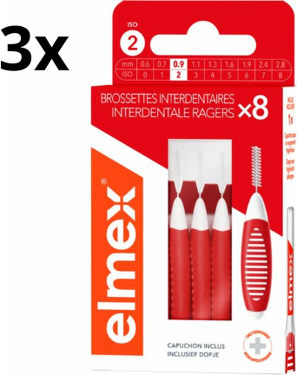 Goedkoopste Elmex Interdentale Ragers 0.9 mm – Maat 2 - Rood - 3 x 8 stuks - Voordeelverpakking