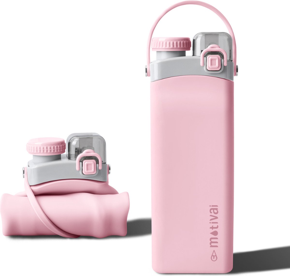 Motivai Opvouwbare Siliconen Drinkfles met Rietje – 600ML – Compact, Lekvrij & BPA-vrij – Herbruikbare Waterfles To Go voor Sport, Reizen & Outdoor – Roze