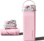 Gourde pliable avec paille - Motivai® - Rose - Gourde en Siliconen pour les Bébé en route - Compacte et sans BPA - 600 ML - Bouteille d'eau - Gourdes - Idéale pour le Sport, la Marche, les Voyages, le Camping ou le Festival