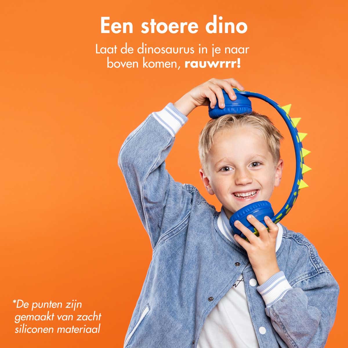 Afbeelding 2 van imoshion Kinder Koptelefoon Dino - Met Decibelbegrenzer - Bluetooth Koptelefoon Kinderen - Draadloze Over-Ear Hoofdtelefoon - Cobalt Blue / Lime