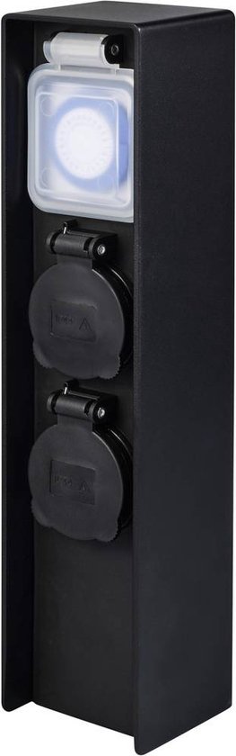 2 tuincontactdoos PORU voor buiten, IP44, 4-voudig, roestvrij staal, zwart, rond, 39 cm
