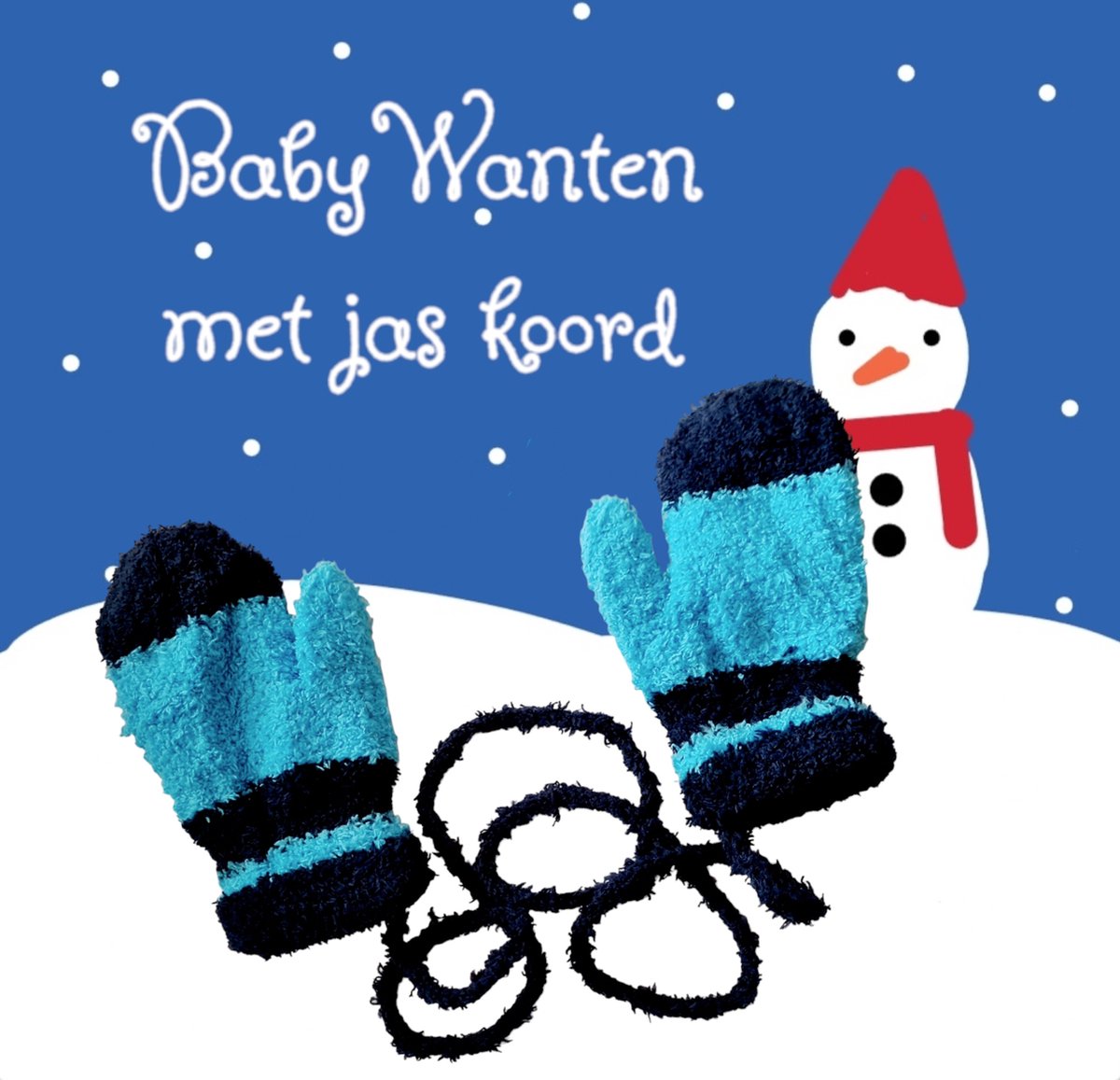 Huiscollectie - Little Boss - Gebreide herfst / winter wanten / handschoenen met jas-koord - baby / peuter 1-3 yrs - cat.1-2 - donker blauw / blauw - kleine kinderen - unisex - casual