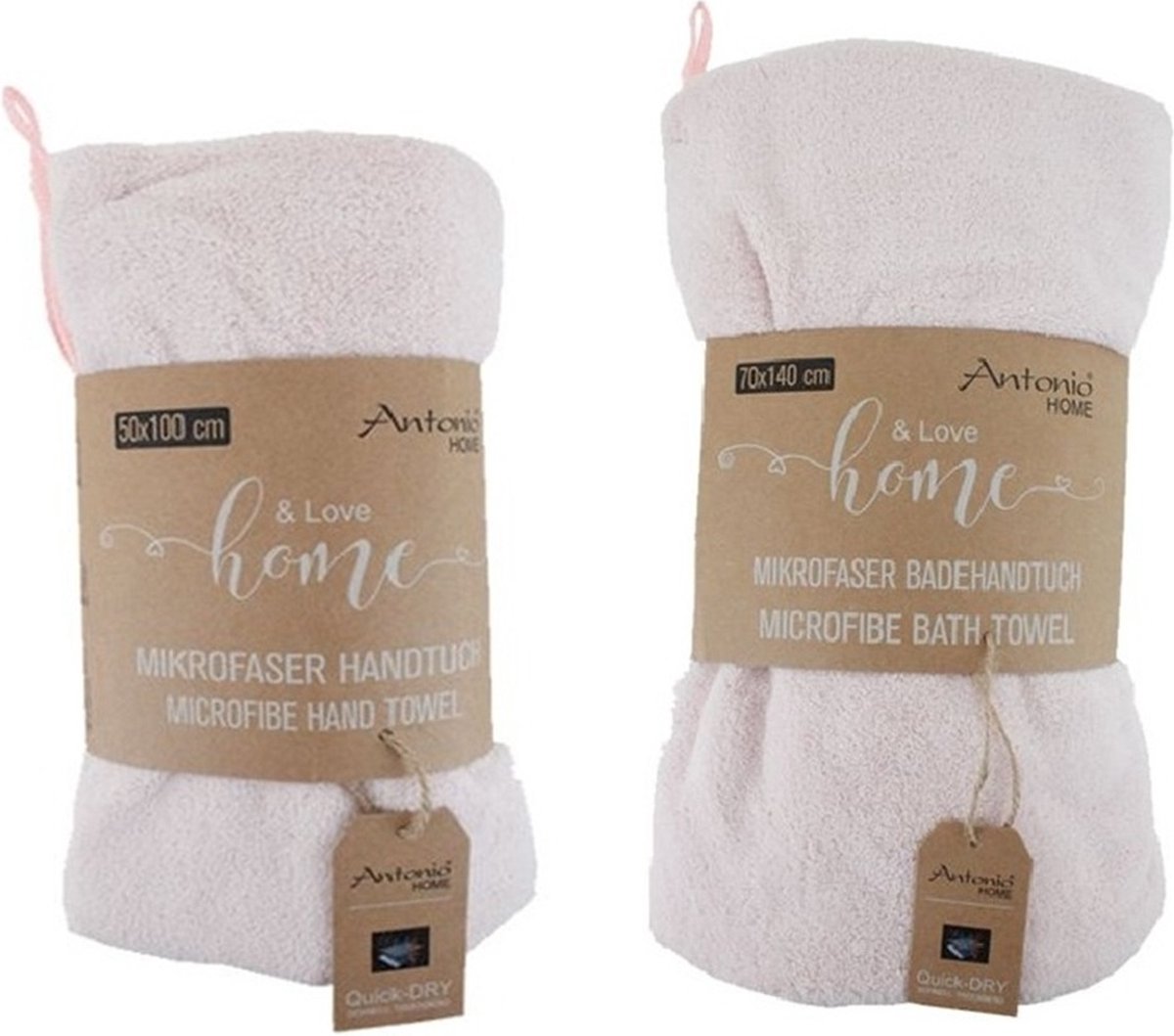 2 Delige handdoeken set - Microvezel handdoek 50x100 cm en 70x140 cm – Zachte sneldrogende handdoek – Roze