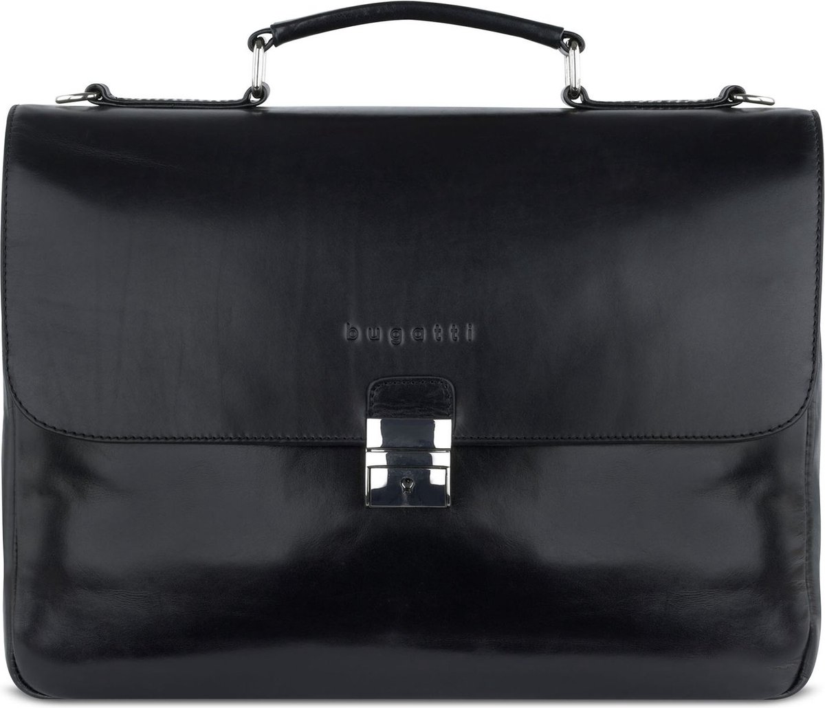 bugatti Leren Afzonderlijke gevallen Laptoptas met laptopvak Romano Briefcase Black Zwart