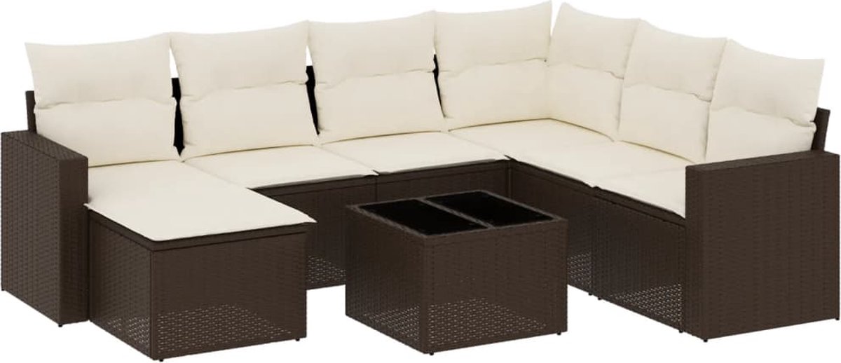vidaXL 8-delige - Loungeset - met - kussens - poly - rattan - bruin