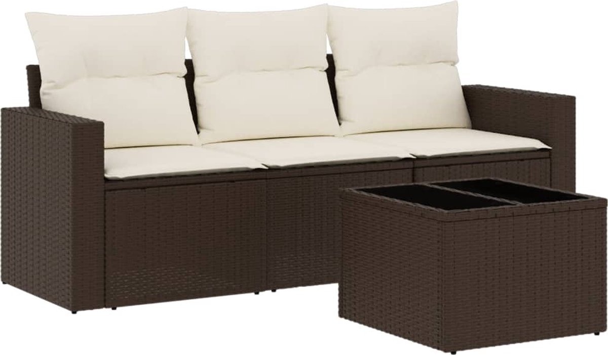 vidaXL 4-delige - Loungeset - met - kussens - poly - rattan - bruin