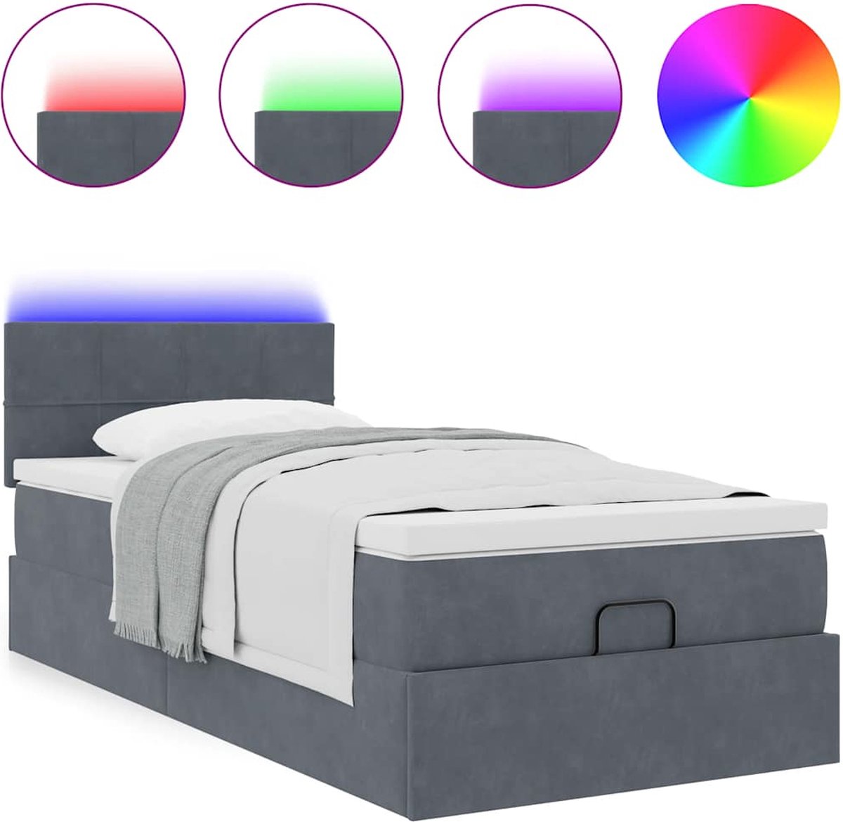vidaXL - Ottoman - bed - met - matras - en - LED's - 90x190cm - fluweel - donkergrijs