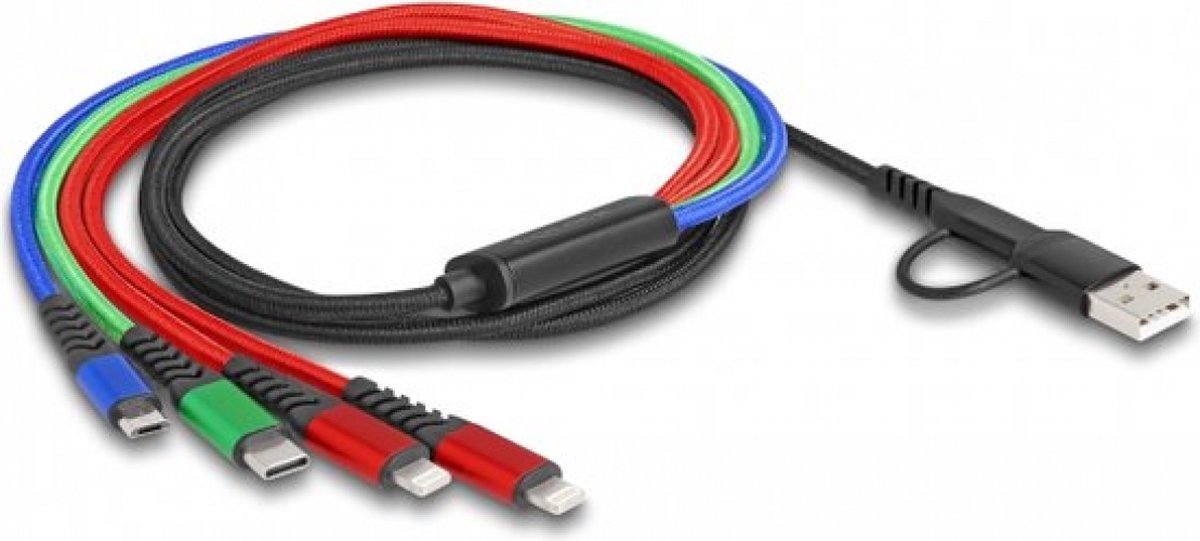 Delock USB Charging Cable 4 in 1 USB Type-A + USB-C™ to 2 x Lightning™ / Micro USB / USB Type-C™ 1.20 m