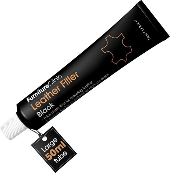 Leer reparatie vuller Zwart - Furniture Clinic - Heavy Filler Black - voor het opvullen van gaten, slijtage, krassen, scheuren enz. - 50 ml - Leather filler - Leer vuller - Leer Plamuur