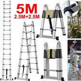 Bol.com Ladder - 5M - Aluminium ladder - Uitschuifbaar - 4in1 - Telescopische Aluminium Ladder 5 Meter - Uitschuifbare Ladder vo... aanbieding