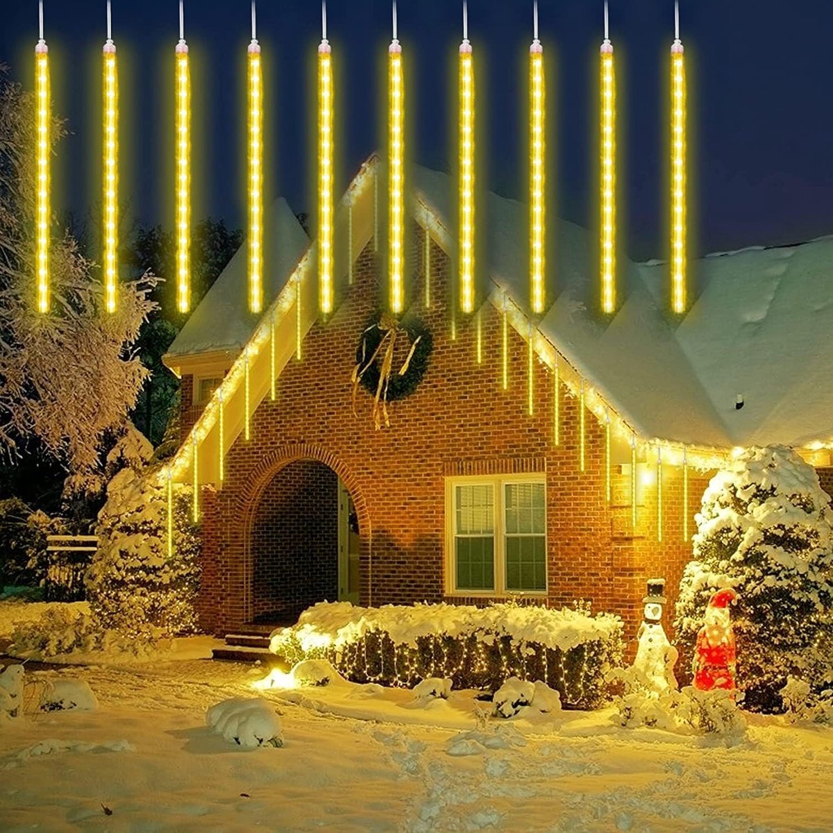 Kerstverlichting Meteorenregenverlichting-480 leds-10 buizen-50 cm- ijspegels-Kan in serie worden geschakeld-IP65 waterdicht-Lijnlengte 10m-voor feest- bruiloft-tuinboom-kerstdecoratie-warm wit