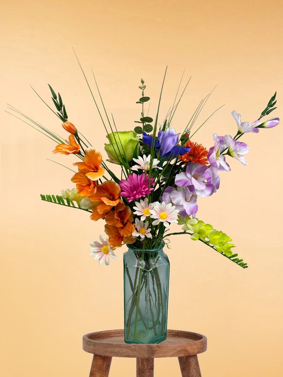 Zijden Boeket – 60-70 cm hoog – 15 stelen - housewarming cadeau – moederdag cadeautje – moederdag cadeau voor mama – decoratie – Zomer – Exclusief vaas – Plukboeket - Veldboeket – Kunstbloemen - nep bloemen - nepbloemen - kunstplanten