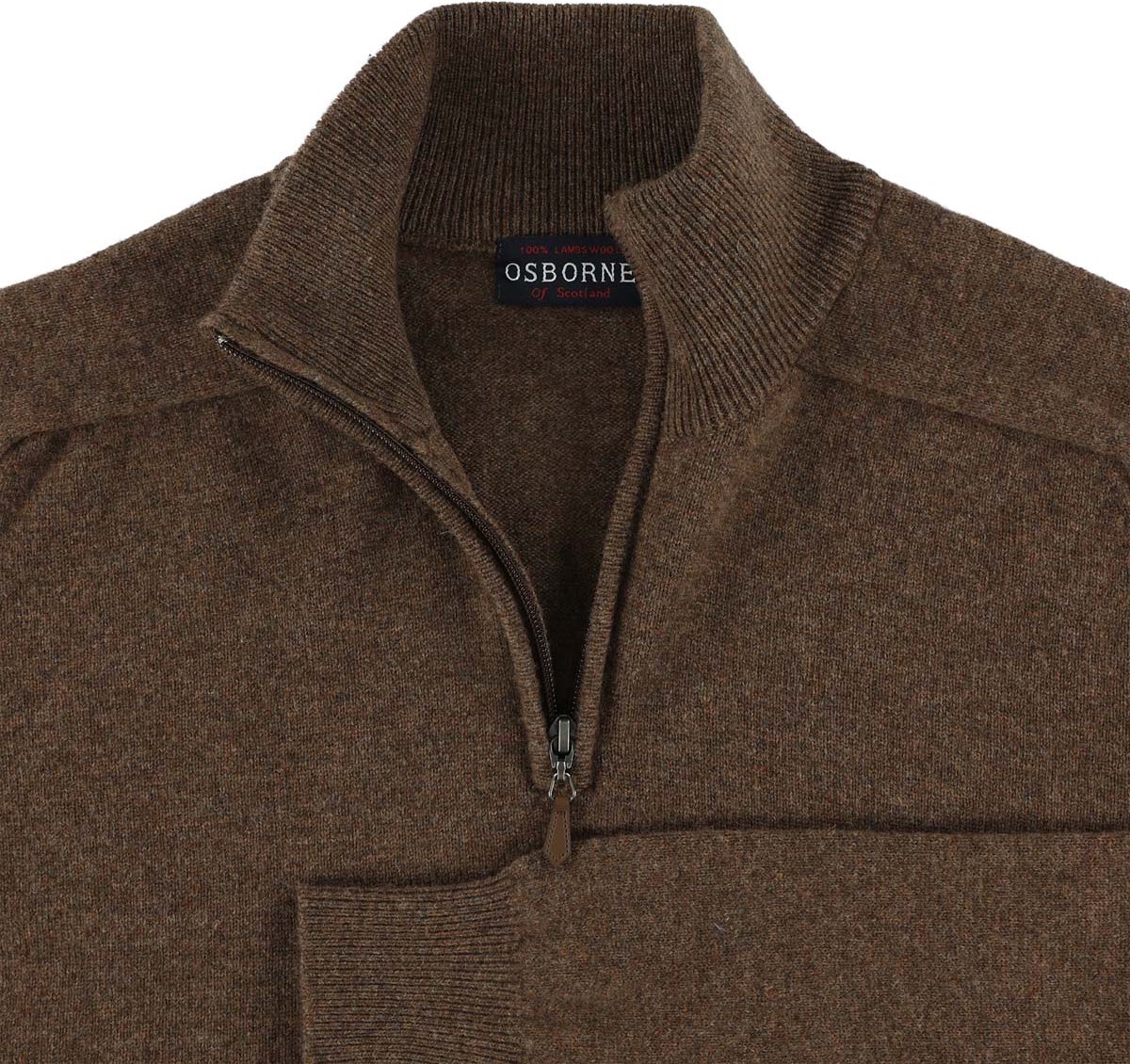 Osborne Knitwear Trui met rits heren - Lamswollen schipperstrui heren - sweater heren met rits - Tobacco - L