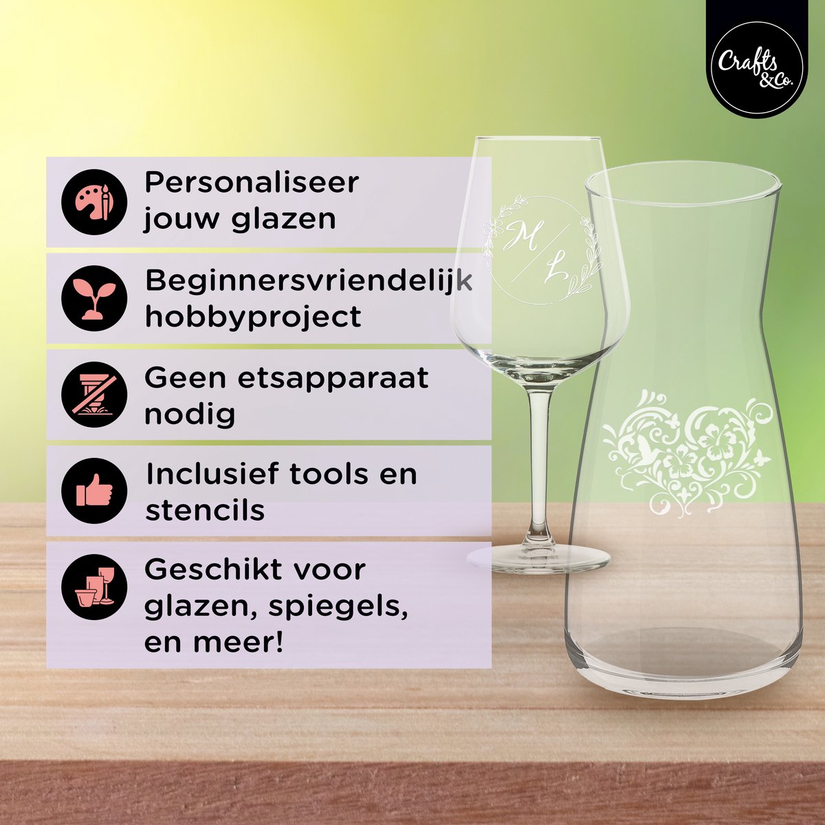 Glas etsen met etspasta en vinyl sjablonen