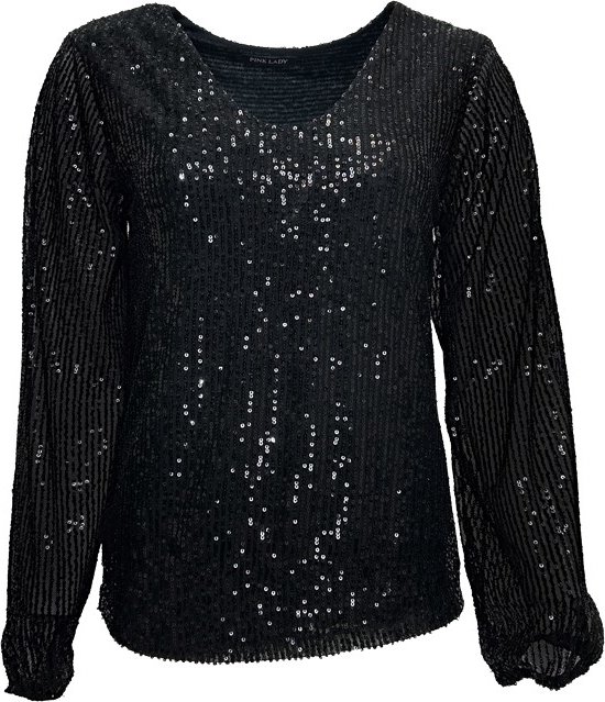 Pink Lady dames blouse / shirt - shirt v-hals - zwart glitter - N235 - maat S