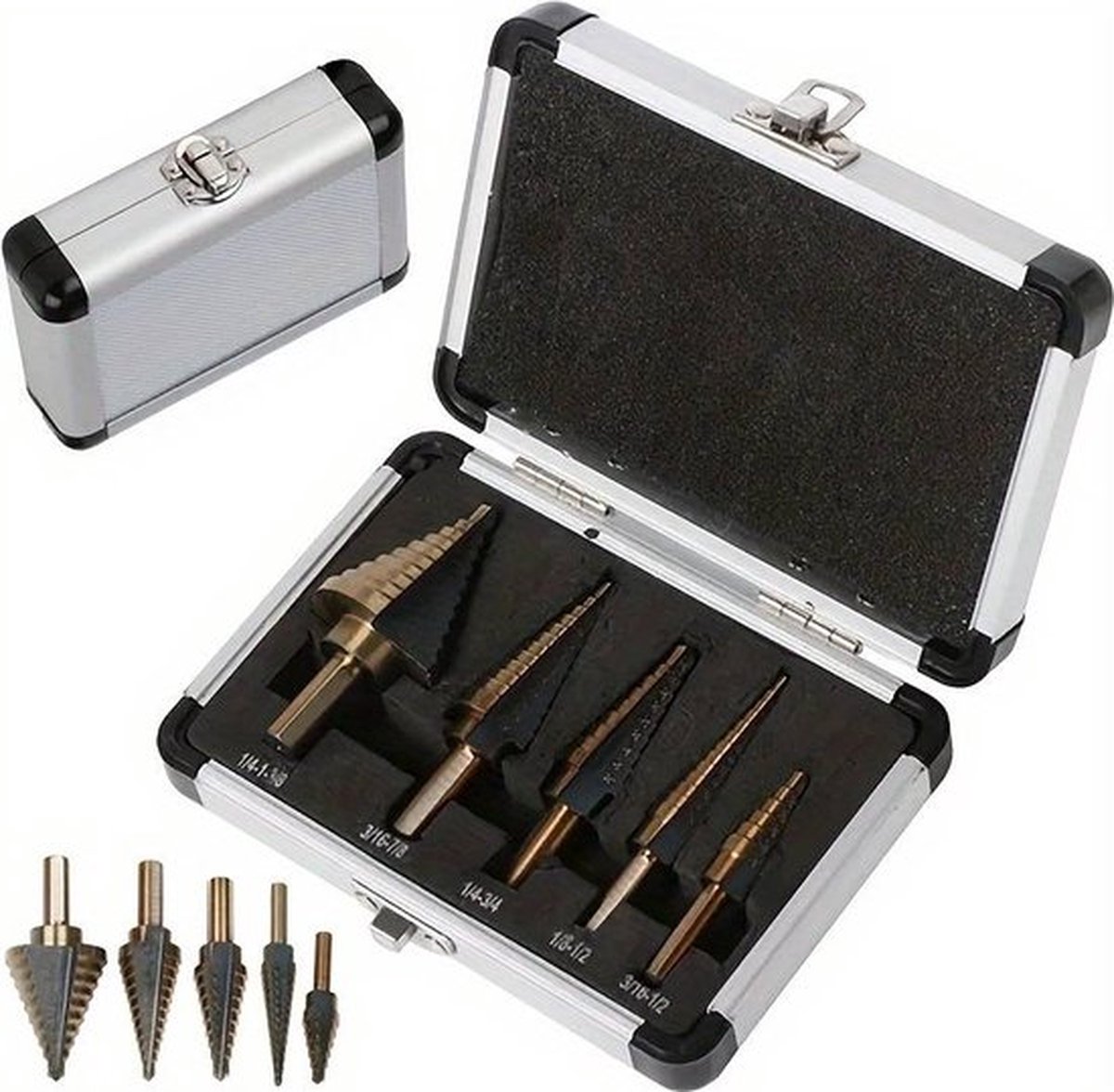 stappenboor set van 5 stuks, voor precisie boren voor alle materialen