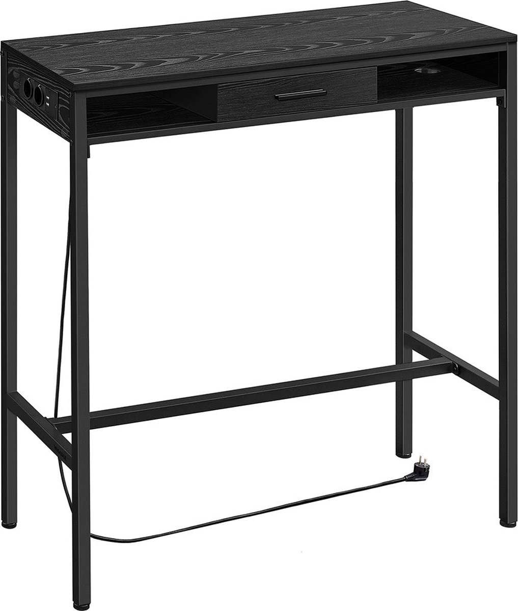 Bartafel met laadstation - Entertainmentstandaard - Bureau - Ebbenhout Zwart - Spaanplaat en staal - 40 cm x 99,8 cm x 104,6 cm - 19,6 kg