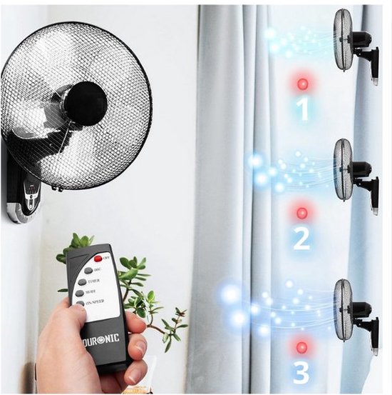 BAKAJI Wandventilator mit Gitter von 43 cm und 3 wählbaren Geschwindigkeitsstufen, Wandkühler