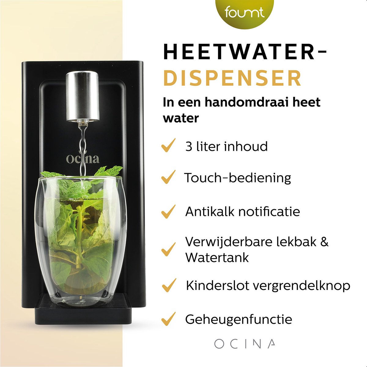 Ocina Heetwaterdispenser met Digitaal Display - Luxe Instant Waterkoker - 3 Liter - Zwart — afbeelding 7