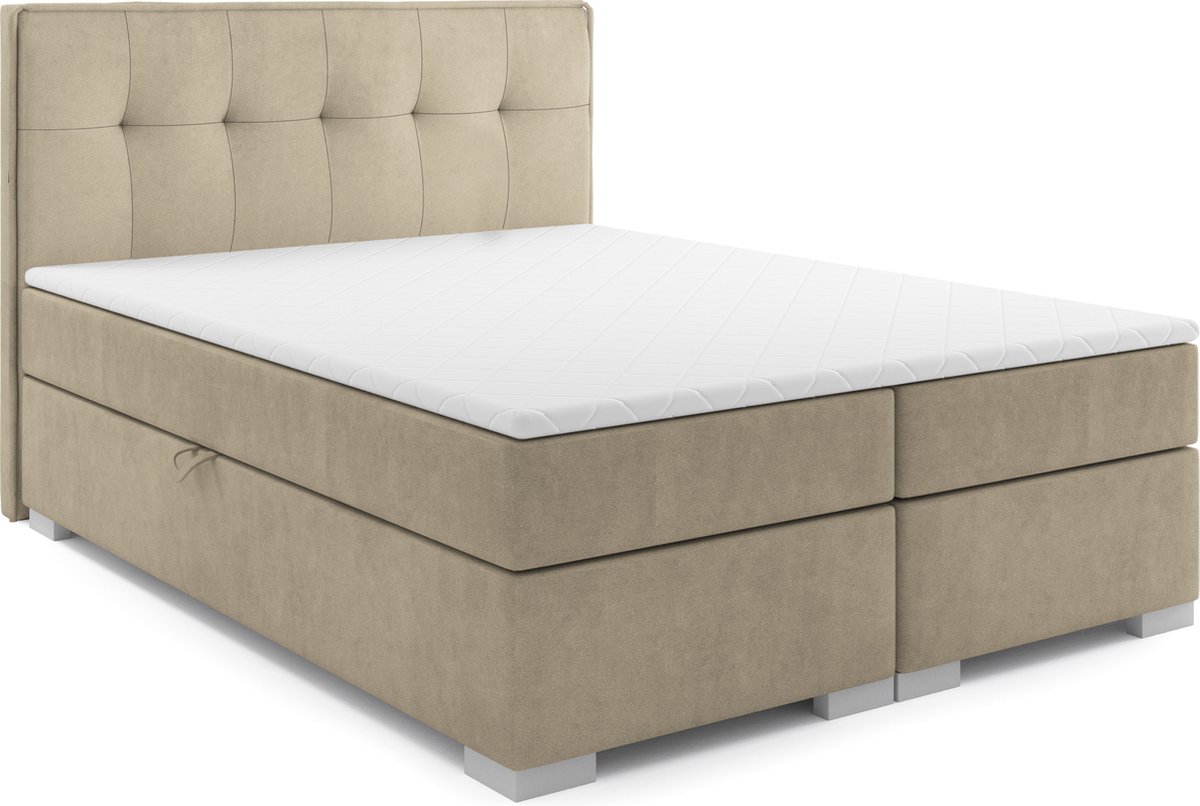 Meuba Home - Antwerp Boxspring - Beige - 180x200 - Stof - Met topper 8cm