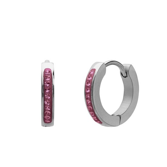 Lucardi Meisjes Oorring met plating - Kristal - Cadeau - Staal - Zilverkleurig