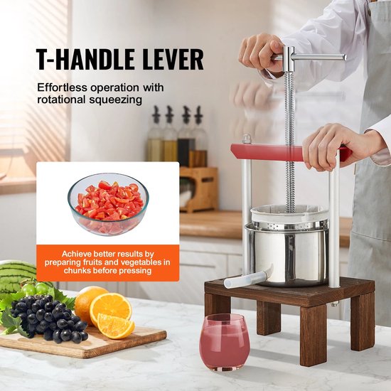 Handmatige fruitpers - 2L - Sapcentrifuge - Roestvrij Staal - Fruit Tinctuur Wijn Olijven Pers Keukenmachine - Zilver van Fengdascheng — afbeelding 3