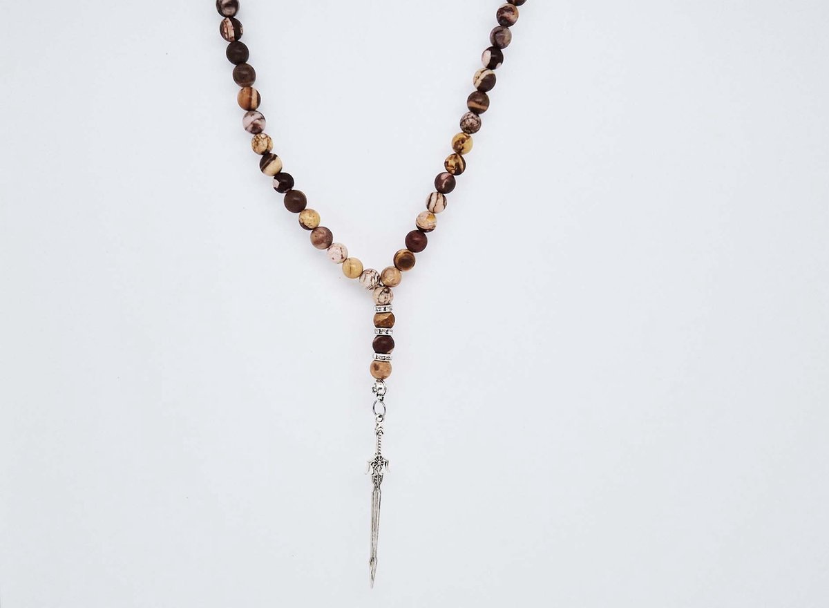 Handgemaakte Natuurstenen Autohanger " Australia zebra jasper"- Met Metaal hanger - 8 mm diameter van de korrel- Mooie accessoire en decoratie voor de auto