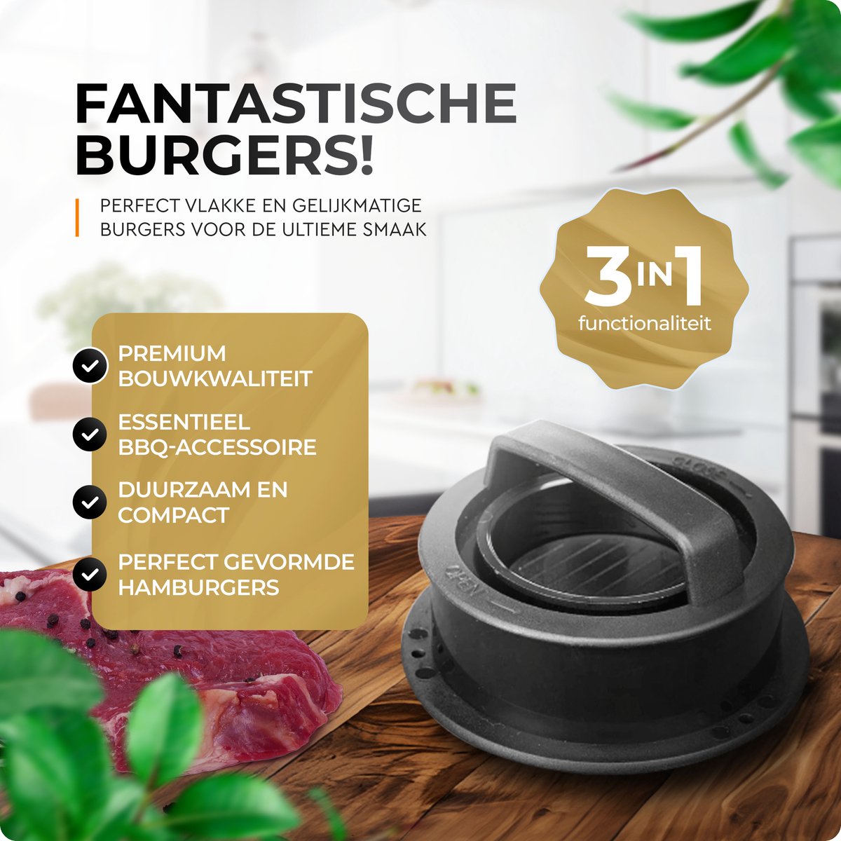 LUKARDIE® Hamburgerpers 3-in-1 - Compact – Hamburgermaker – BBQ accessoires - Keukengerei