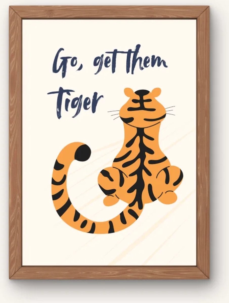 Kinderkamer poster met dieren jungle - Go get them tiger | Babykamer | kinderkamer decoratie | Jungle poster met tijger en de tekst: Go get them tiger | Wanddecoratie | 30x40 cm