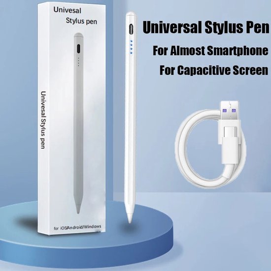 2-in-1 Active Stylus Pen – Touchscreen Pen – Stylus Pen Tablet – Pencil – Voor Tablet, Smartphone en iPad - Universele Actieve Stylus Pen met USB-C Poort - Palmrejectie - Magnetisch -Geschikt Voor o.a. Tekenen - Pencil - Teken pen |2X Extra Tips| Wit