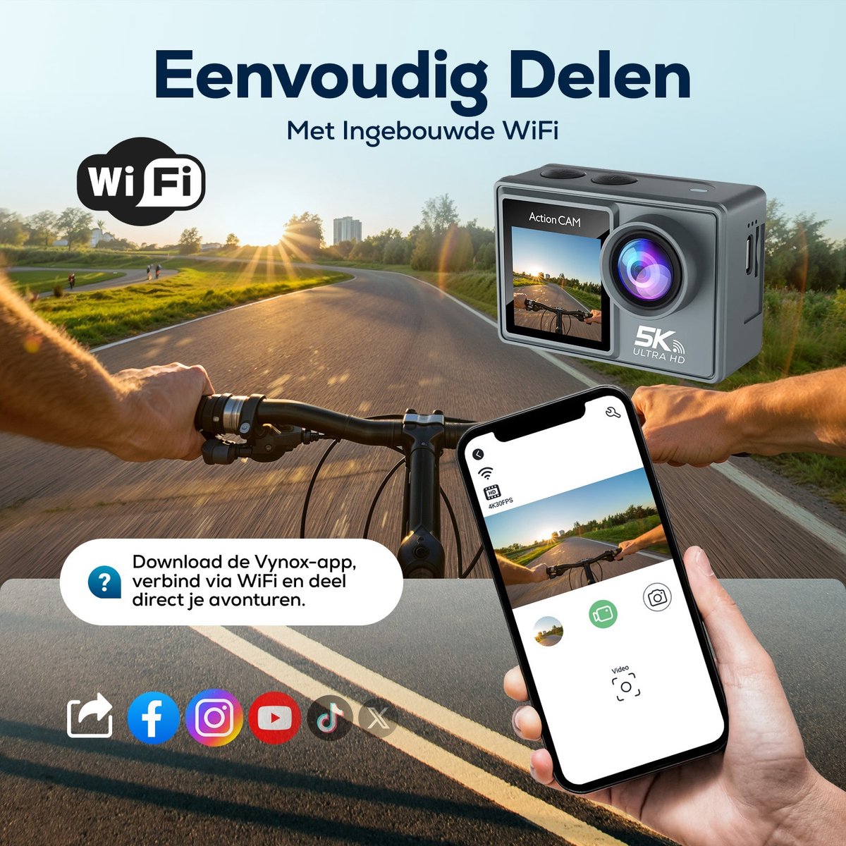 Action Camera Ultra HD 4K / 6 0fps WiFi 2.0 170D onderwater waterdichte helm Video Camera Helm Camera's for motorfietsen(Standard