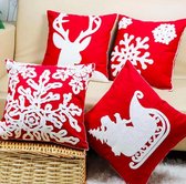 Kerst kussenhoes - kerst kussen - set van 4 - rood met witte kerstkussens