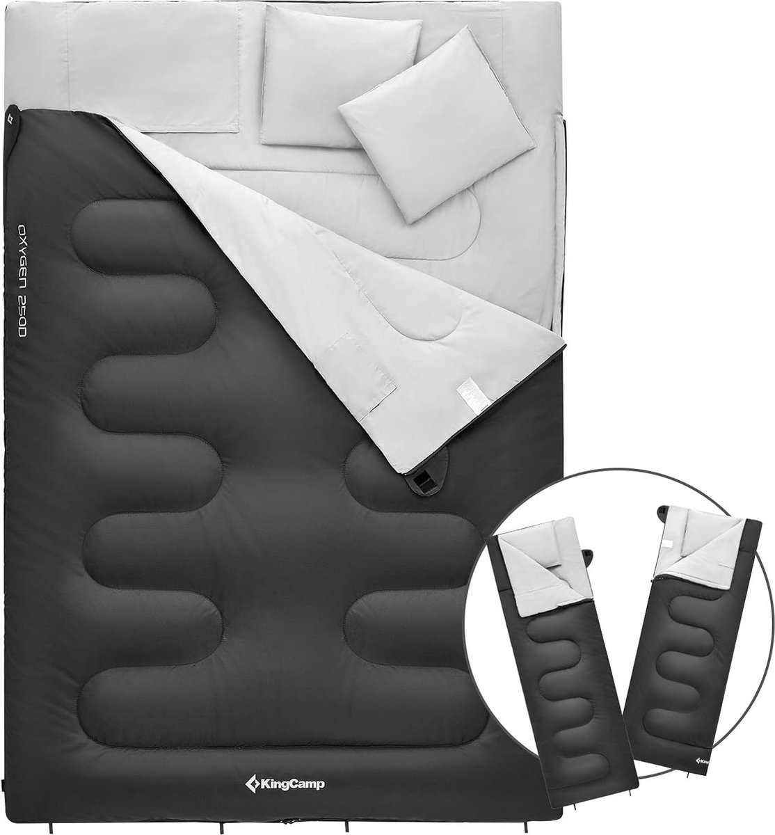 KingCamp Double Sleeping Bag Oxygen - 4 Seizoenen - Waterdichte Slaapzak met Kussens