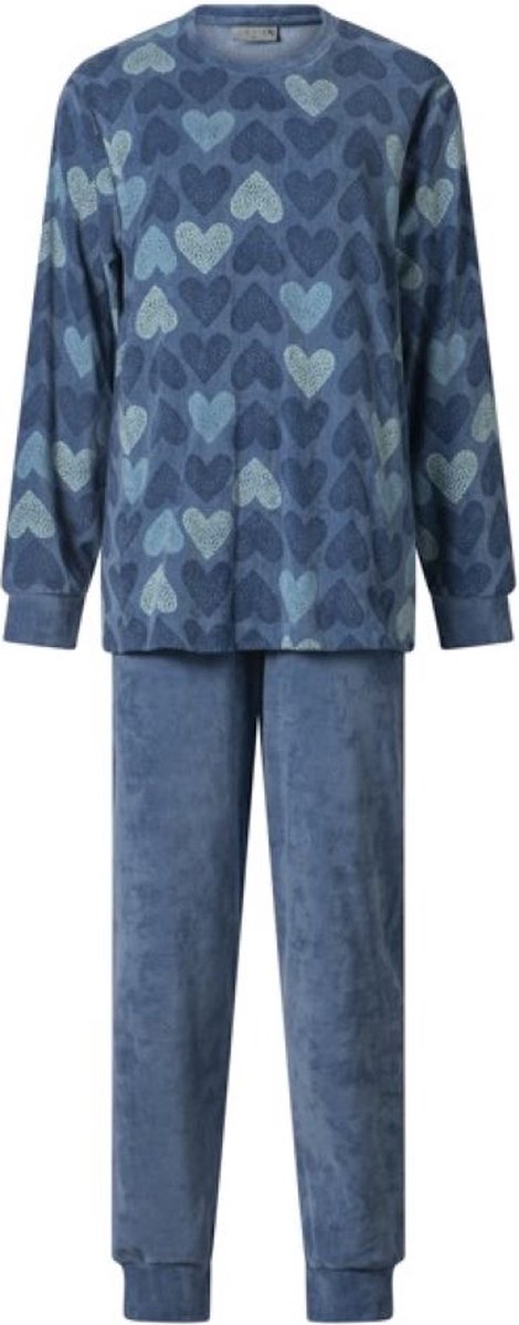 Lunatex warme dames pyjama Hearts 124235 - velours - blauw
