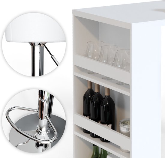 Vicco Bartafel set – 57 x 117 cm met 2 barkrukken Wit