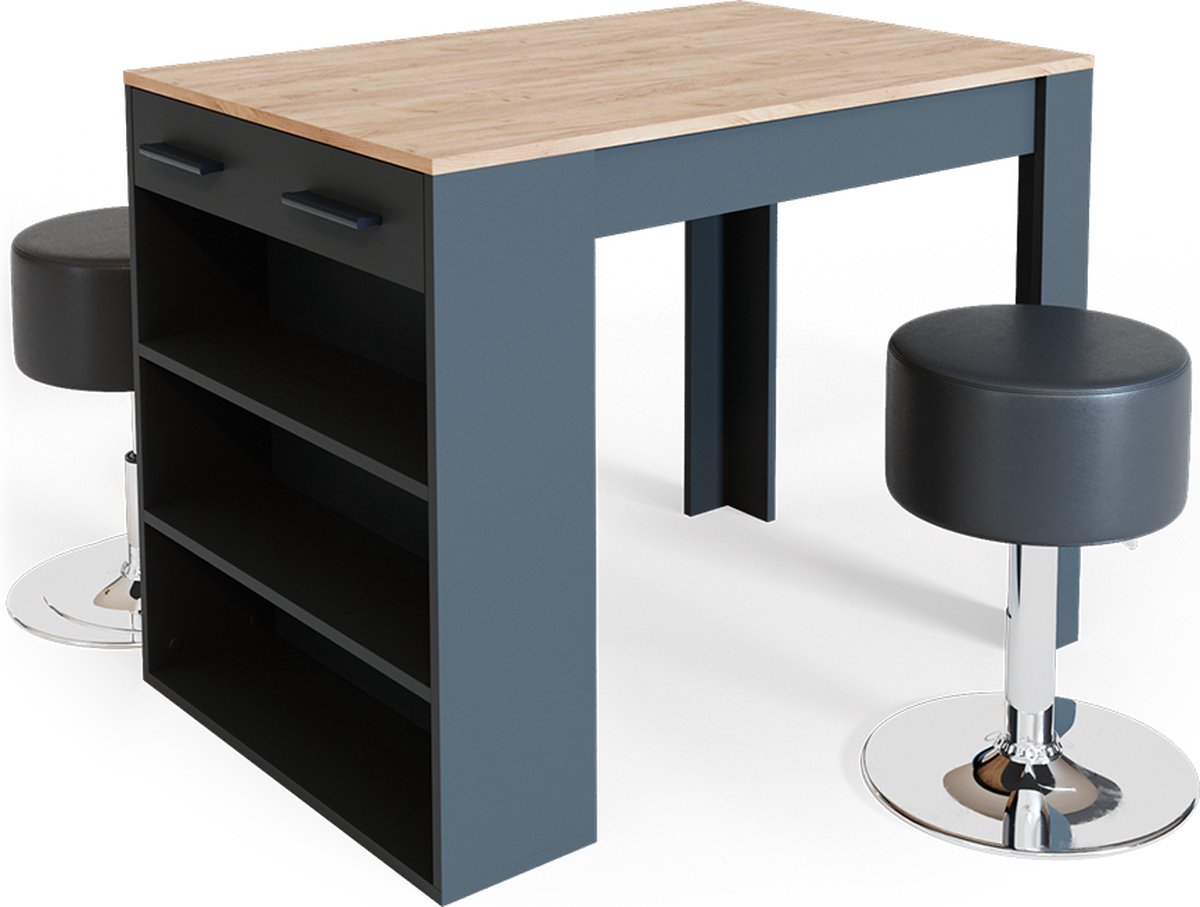 Vicco Repose Eettafel set – 67 x 100 cm met 2 krukken Antraciet/gouden eik