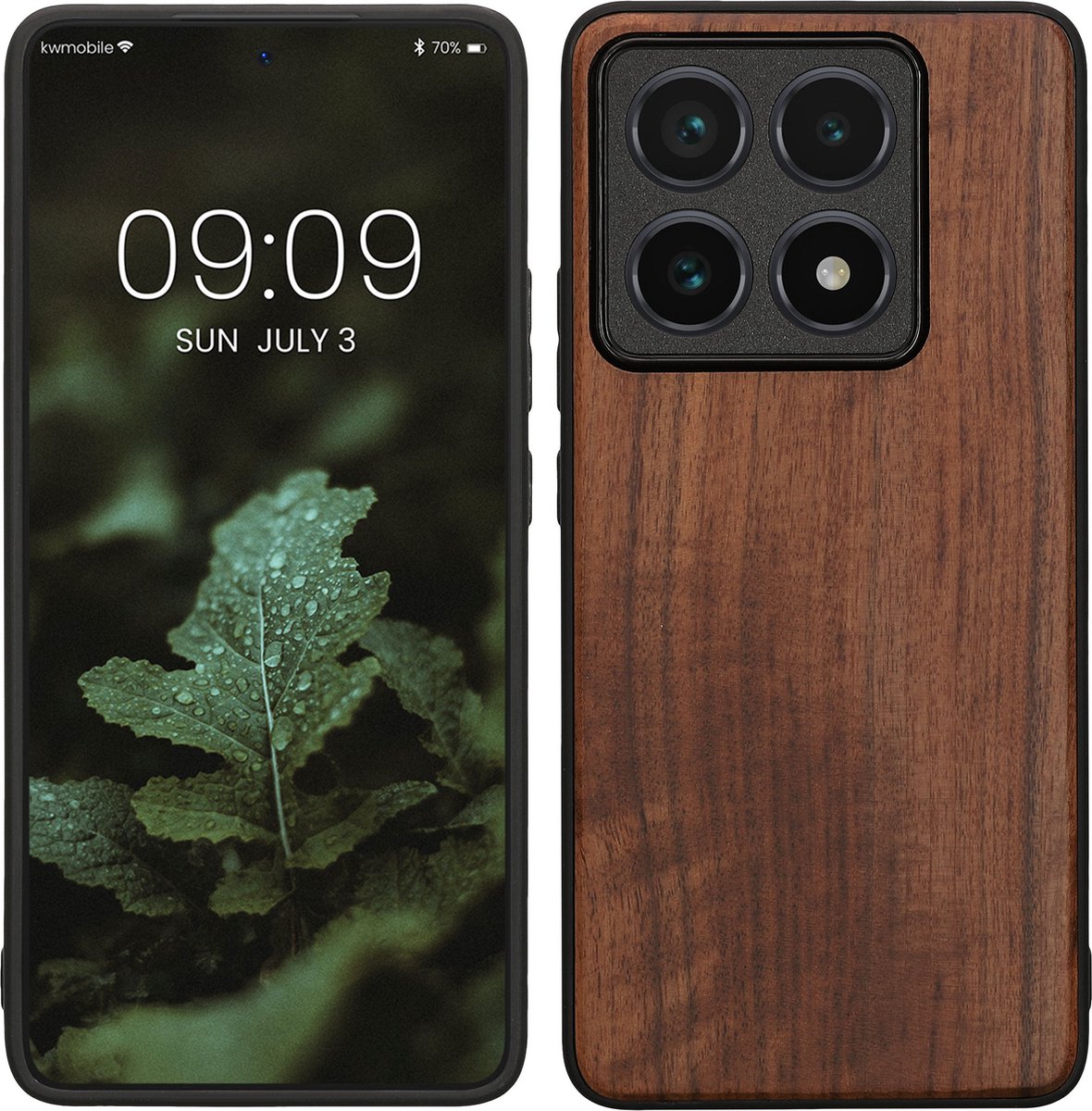 kwmobile telefoonhoesje geschikt voor Xiaomi 14T Pro - Hoesje met bumper in donkerbruin - Backcover - walnoothout